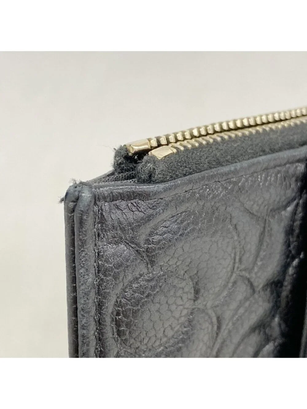 Chanel Wallet Camellia Caviar Leather Black Champagne Gold